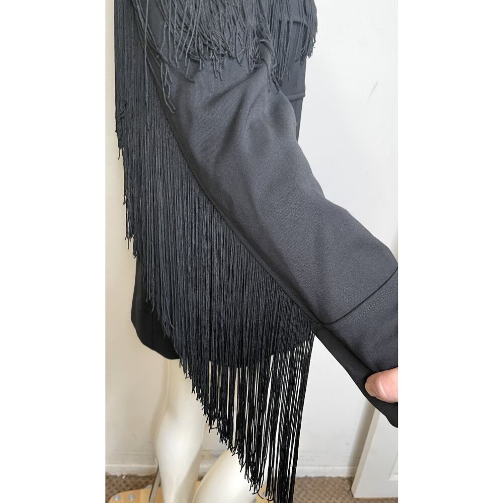 VTG Moschino Black Western Jacket Womens US 14 Wool Fringe Trim Button Front - Picture 5 of 16
